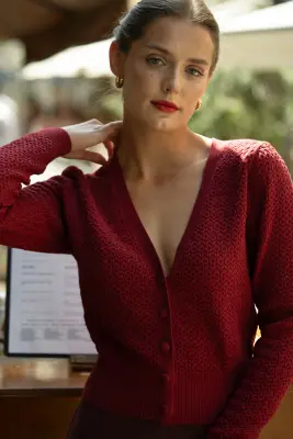 Clary Knit Cardigan - Bordeaux — photo 2