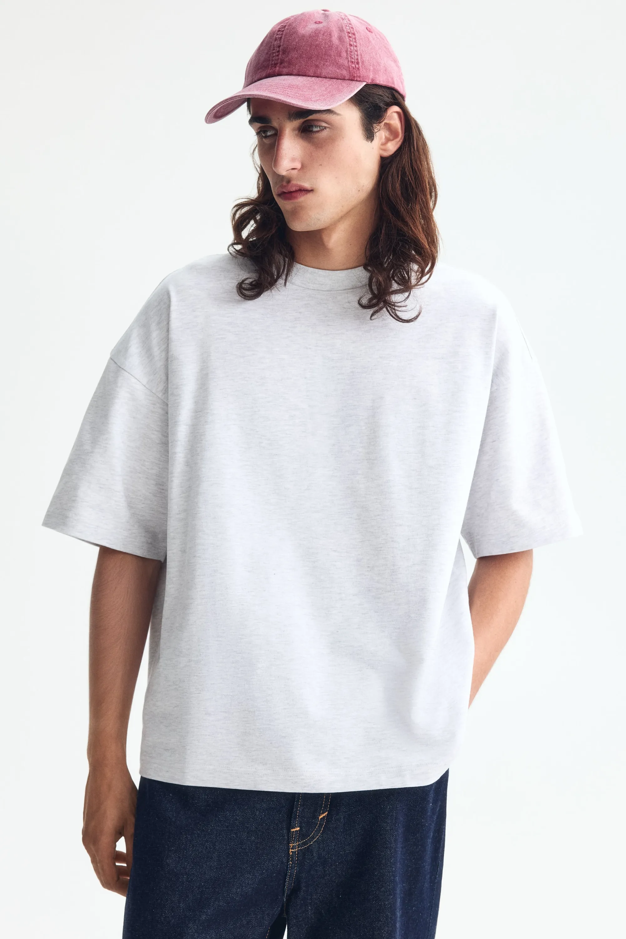 T-shirt Oversized Fit en coton - Gris clair chiné