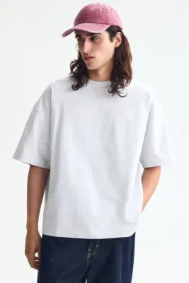 T-shirt Oversized Fit en coton - Gris clair chiné — photo 1