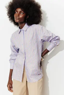 Chemise oversize rayée Femme — photo 2