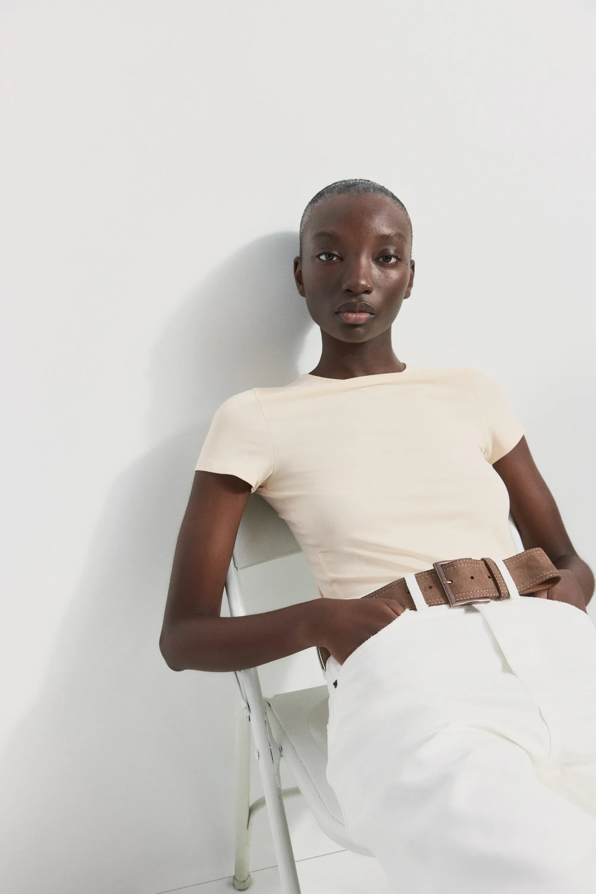 T-shirt ajusté en viscose - Beige clair