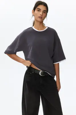 T-shirt loose - Gris foncé — photo 2