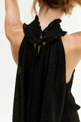 Top avec col lavallière volanté - Noir — photo 4