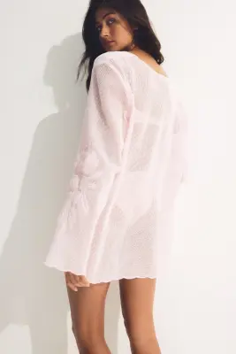 Robe de plage filet en coton - Rose clair — photo 3