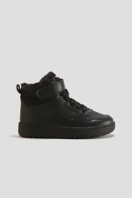 Warm-lined hi-top trainers - Noir — photo 2