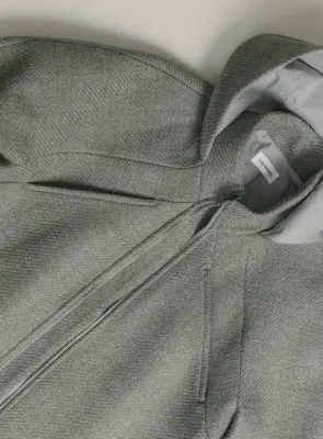 X Collar Puffer Jacket in Clay 100% Italian Wool — photo 2
