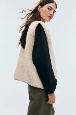 Veste sans manches en tissu Teddy bear - Beige clair — photo 2