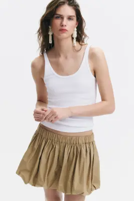 Short en coton à effet boule - Beige — photo 1