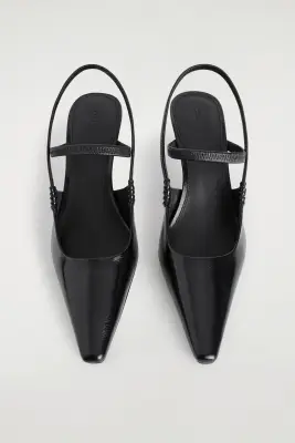 ESCARPINS SLINGBACK POINTUS PETIT TALON EN CUIR - NOIR — photo 1