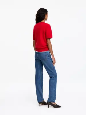 Pull à manches courtes en laine et coton - Rouge — photo 2