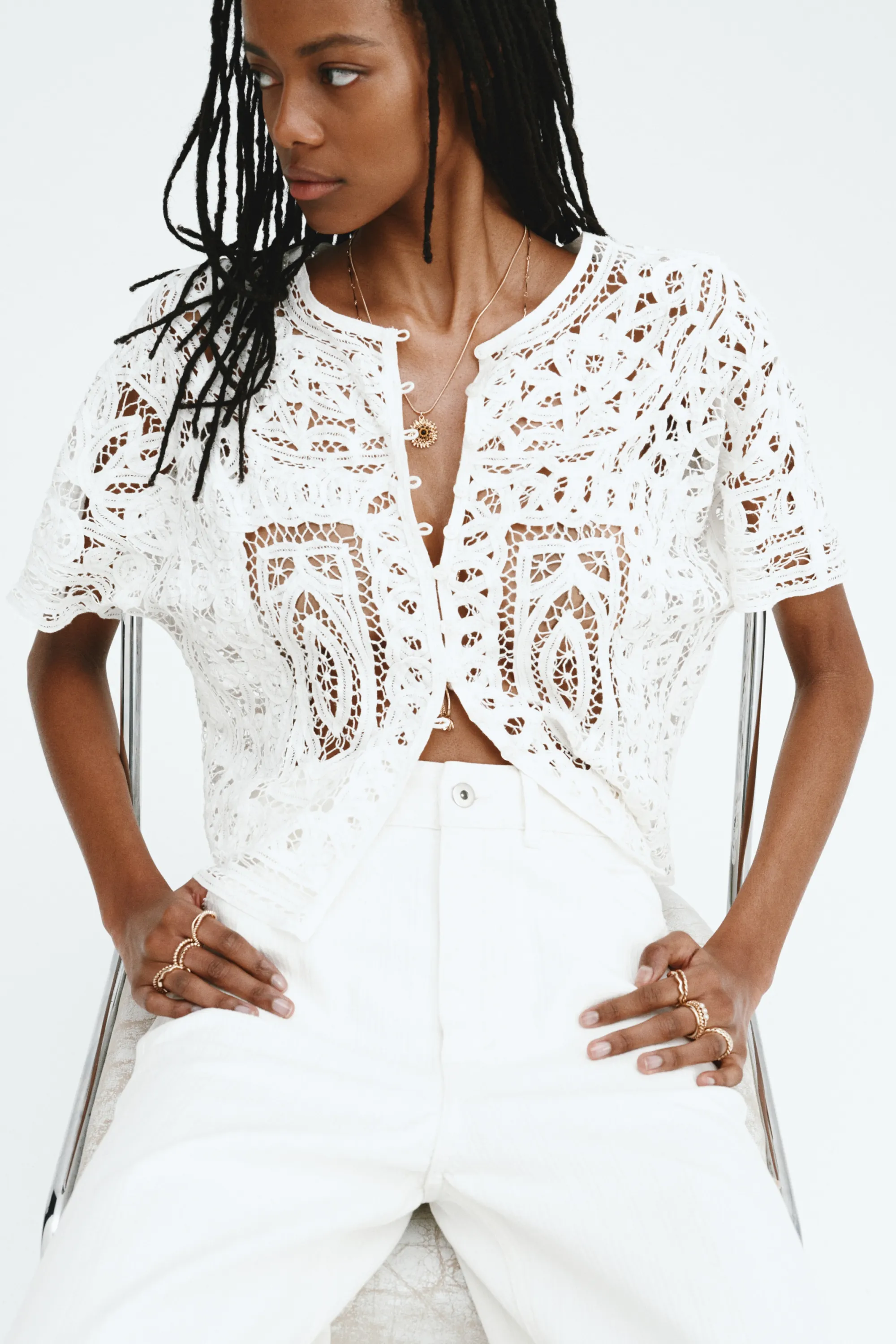 Blouse oversize façon crochet - Blanc