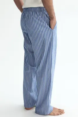 Pantalon Relaxed Fit en popeline - Bleu/rayé — photo 3