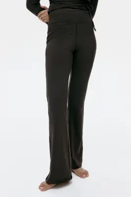 Pantalon évasé en jersey brossé - Marron foncé — photo 2