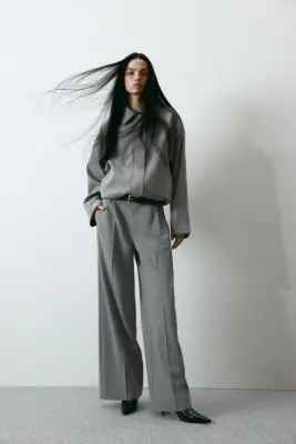 Pantalon chic à jambes larges - Gris clair/rayures tennis — photo 1