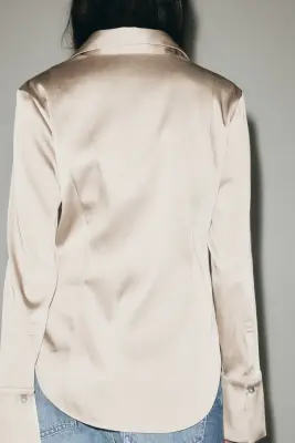 Chemise ajustée en twill - Beige — photo 3