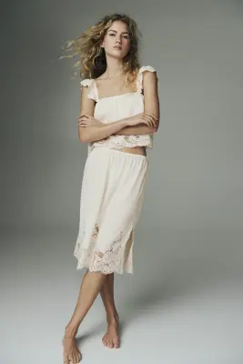 Jupe en viscose avec dentelle - Crème — photo 2