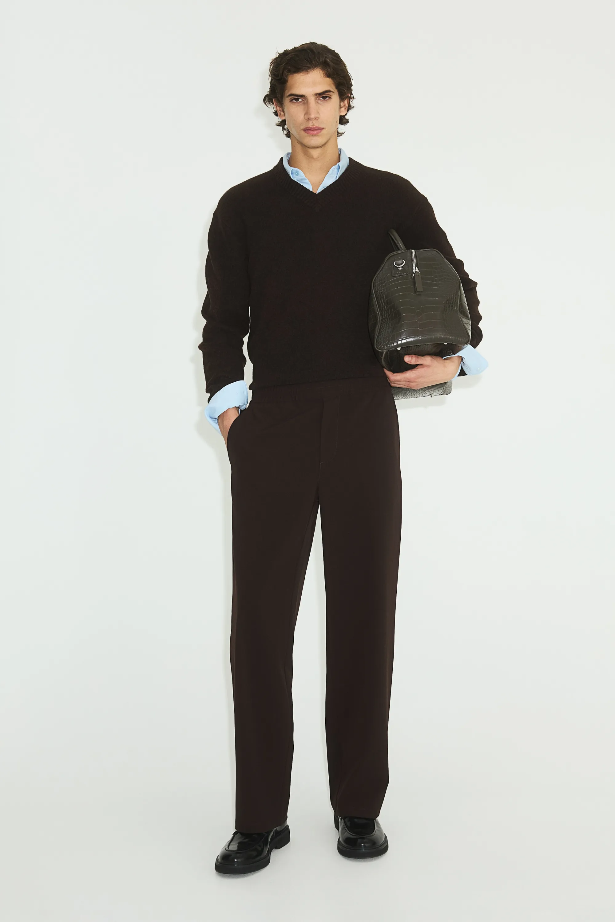 Pantalon large à taille élastique Four-way Stretch - Marron foncé