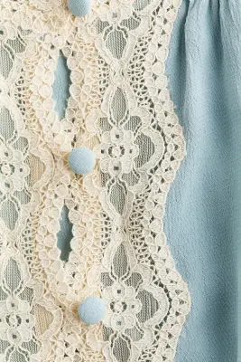 Top avec bretelles à nouer et dentelle - Bleu clair/crème — photo 4
