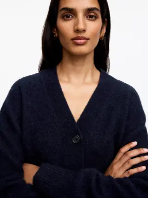 Cardigan en mélange de laine et d'alpaga - Bleu foncé — photo 2