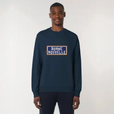 SWEAT SHIRT COTON BIO BRODÉ - BONNE NOUVELLE - NAVY — photo 4