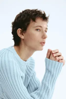 Pull en maille côtelée - Bleu clair — photo 3