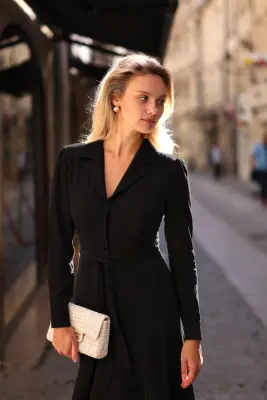 Hortensia Belted Dress - Black — photo 2