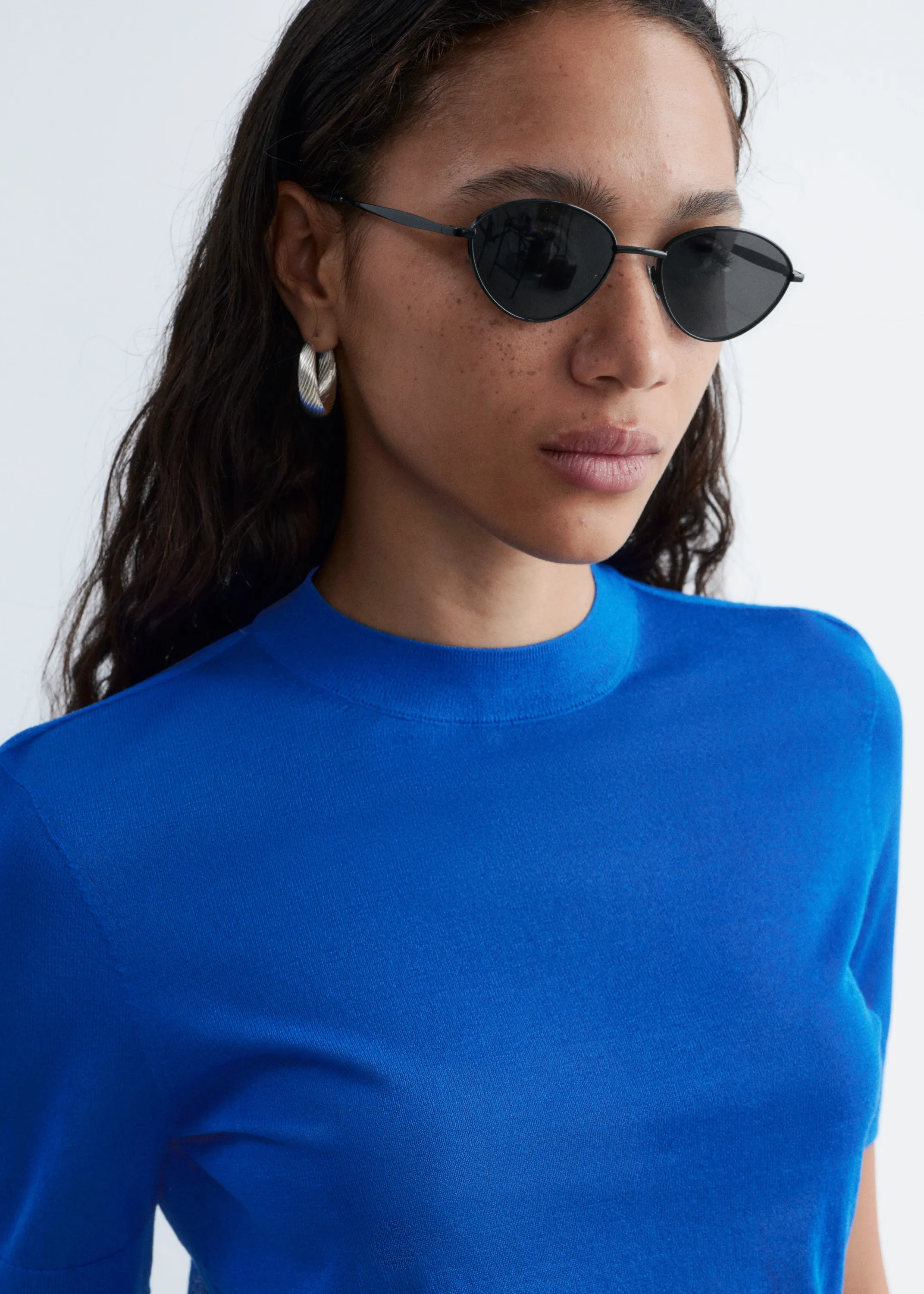 T-shirt en mailles fines - Bleu vif