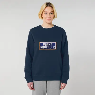 SWEAT SHIRT COTON BIO BRODÉ - BONNE NOUVELLE - NAVY — photo 3