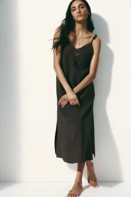 Tie-strap beach dress - Marron foncé — photo 2