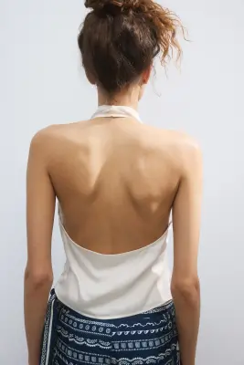 Top asymétrique avec dos nu - Crème — photo 2