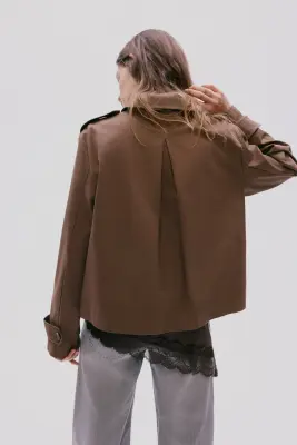 Veste façon trench en coton - Beige foncé — photo 2