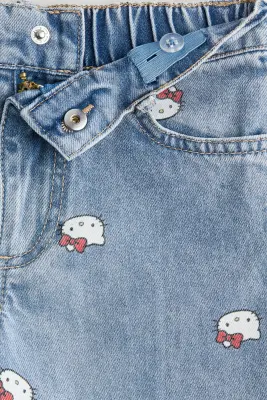Printed Wide Leg Jeans - Bleu denim clair/Hello Kitty — photo 1