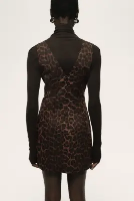 Robe cintrée à encolure en V - Marron/imprimé léopard — photo 3
