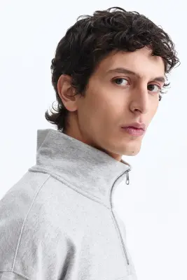 Sweat Relaxed Fit avec col zippé - Gris chiné/Golden — photo 2