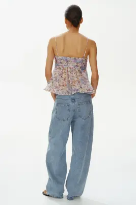 Top en mousseline avec détail à nouer - Violet ancien clair/fleuri — photo 1