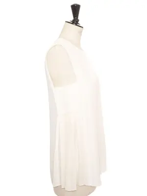 Top col rond sans manche plissé en crêpe blanc Prix boutique $630 Taille 36 — photo 4