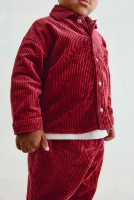 Chemise en velours de coton côtelé - Rouge — photo 3