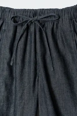 PANTALON BARREL À TAILLE AJUSTABLE EN DENIM - BLEU FONCÉ — photo 2