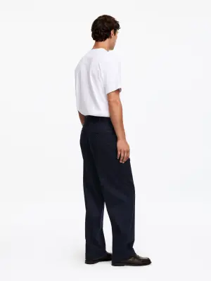 Pantalon large en coton et lin - Bleu foncé — photo 2