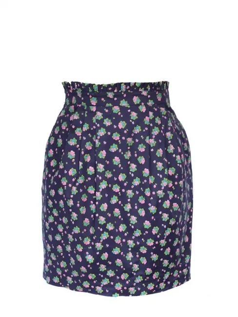Jupe taille haute en coton imprimé fleur violet et vert Taille 36