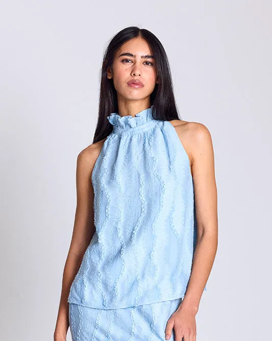 Top Leonora bleu ciel texturé