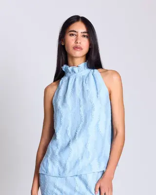 Top Leonora bleu ciel texturé — photo 1