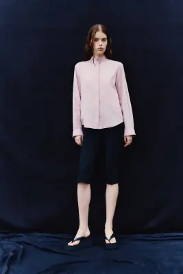 Chemise à col droit avec bords ruchés - Violet ancien — photo 1