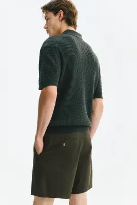 Short chino Regular Fit en coton - Vert kaki foncé — photo 3