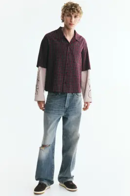 Chemise superposée Relaxed Fit - Rouge foncé/carreaux — photo 1