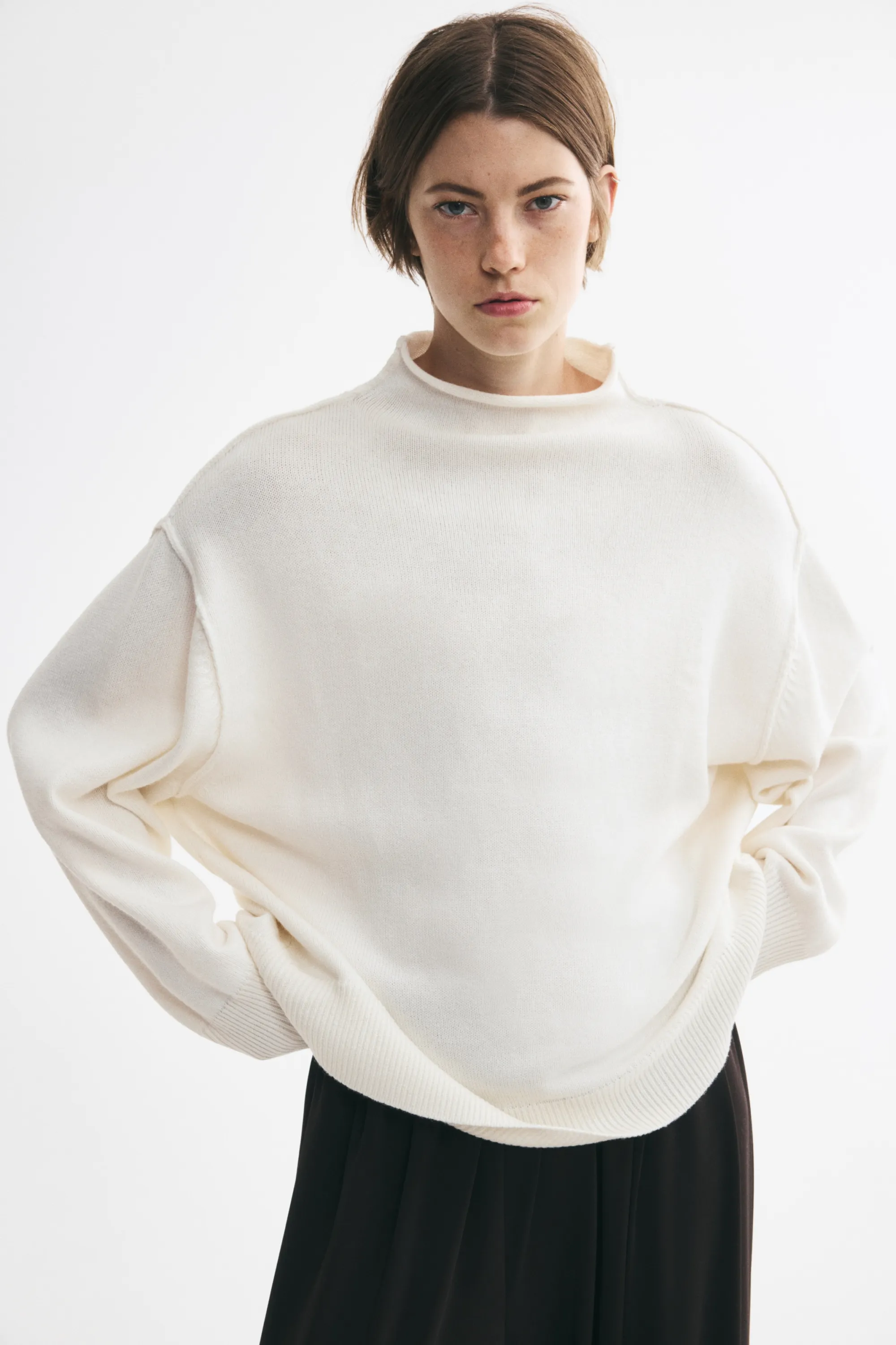 Pull oversize en laine mélangée - Crème
