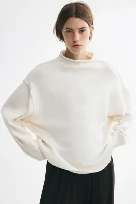 Pull oversize en laine mélangée - Crème — photo 1