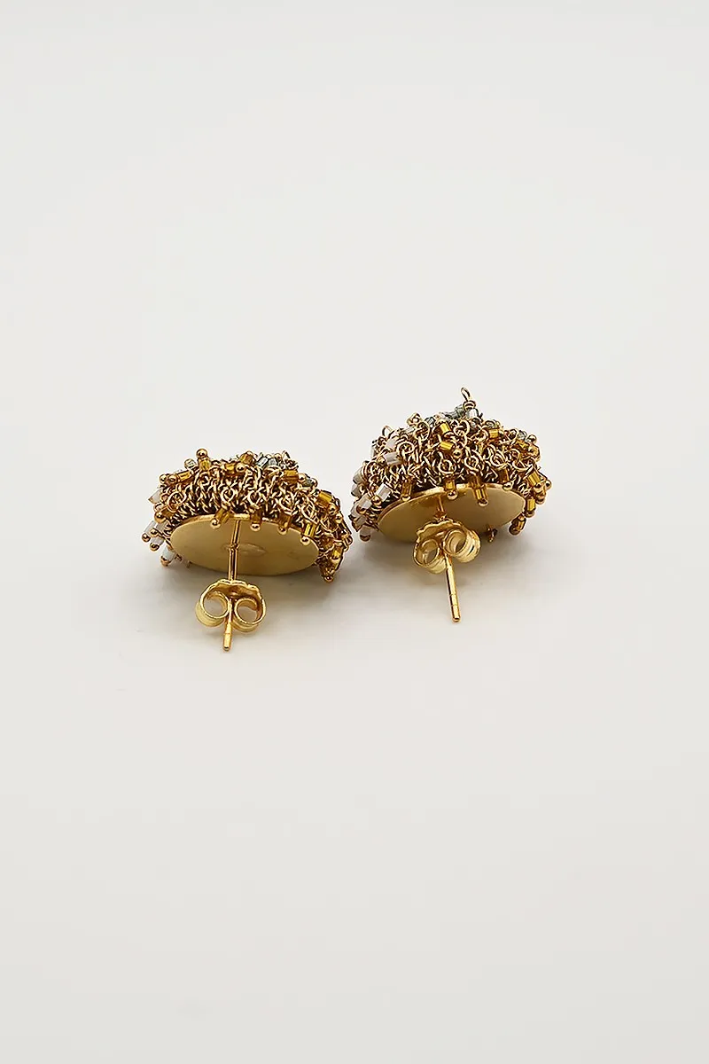 Boucles d’oreilles cascade en perles turquoise dorées