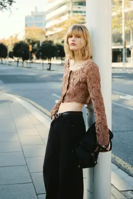 Top court façon crochet - Beige foncé — photo 2