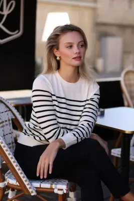 Kaia Merino Wool Top - Black with white — photo 3